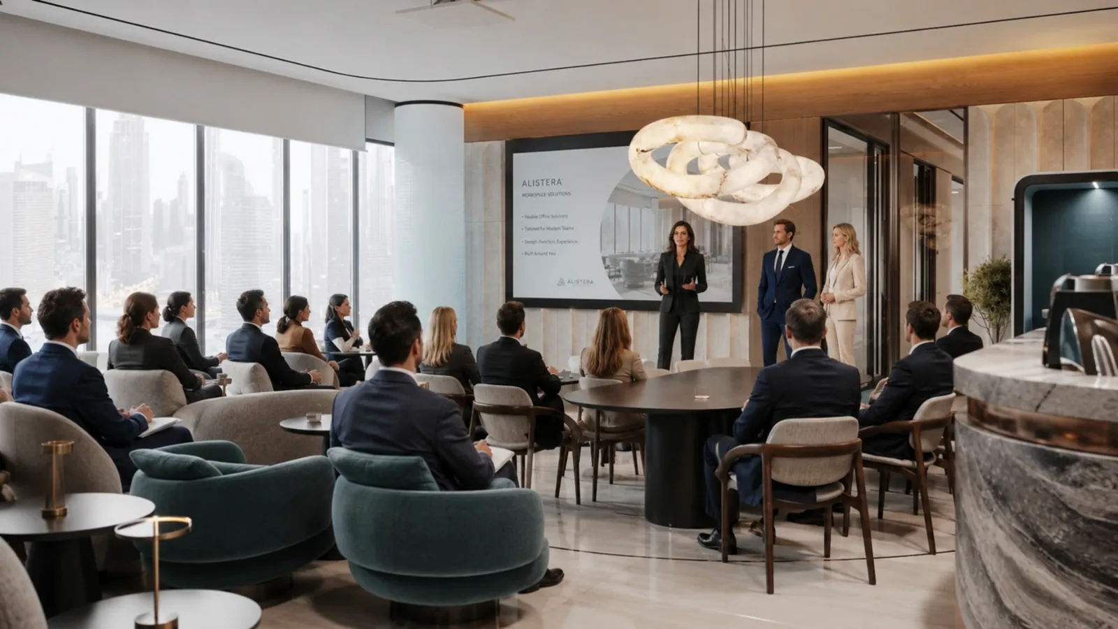 Café event space at Alistera — workspace solutions presentation